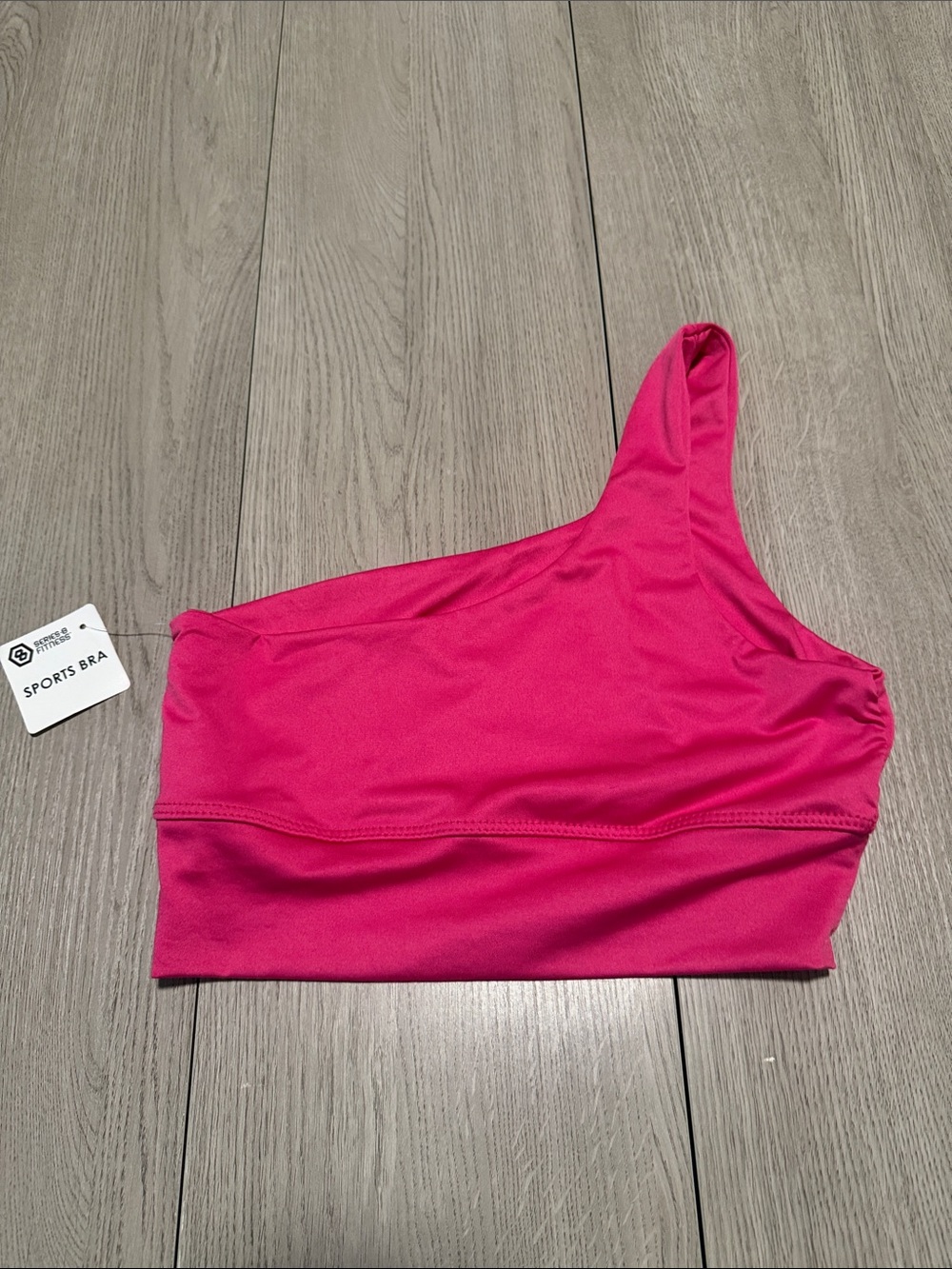 Asymmetric One-Shoulder Sports Bra in Fuchsia Pink